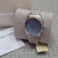 Michael Kors Lexington Chronograph Blue Dial Silver Steel Strap Watch For Women - MK7215