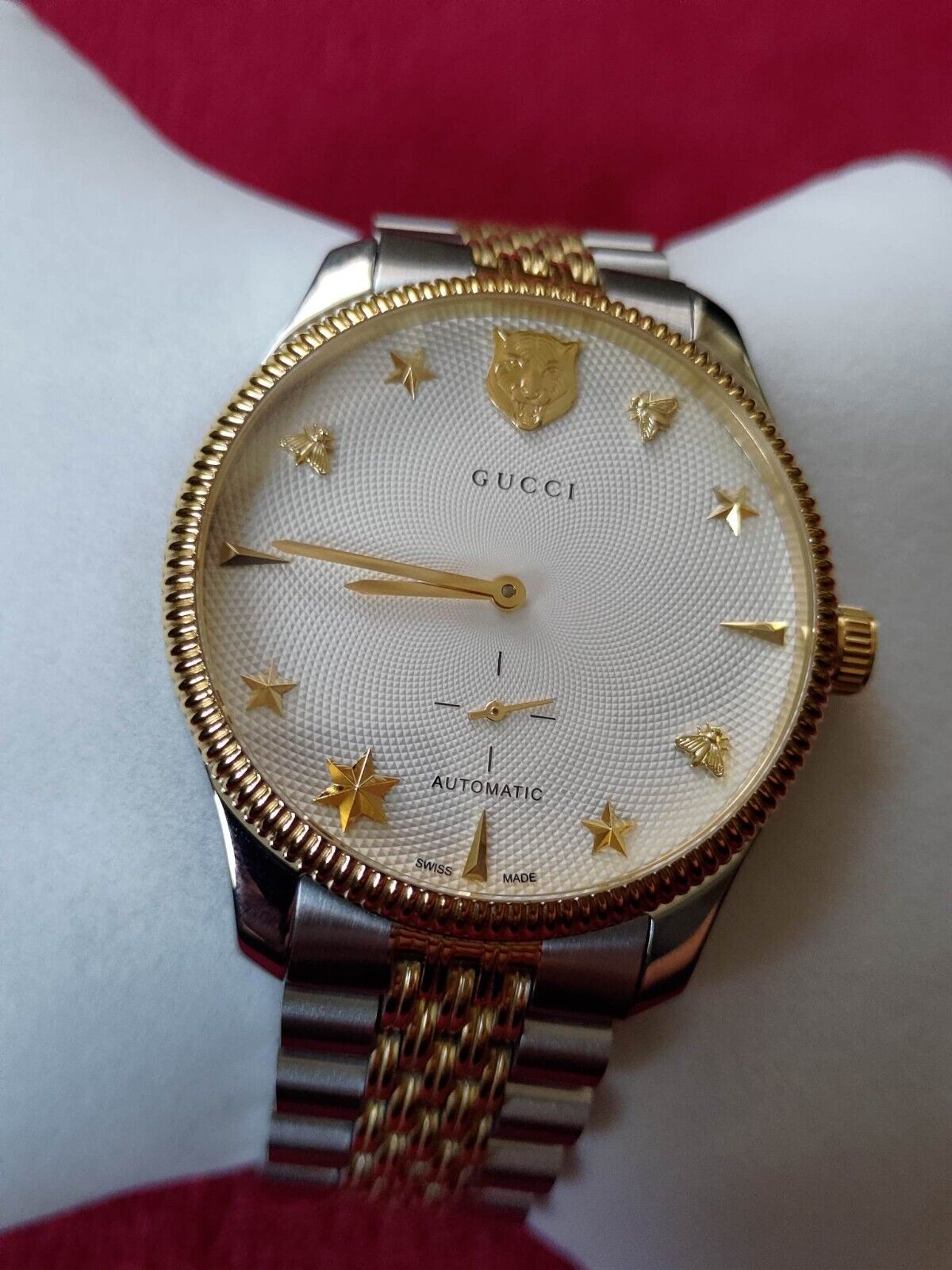 Gucci G Timeless Automatic White Dial Two Tone Steel Strap Watch for Men - YA126356