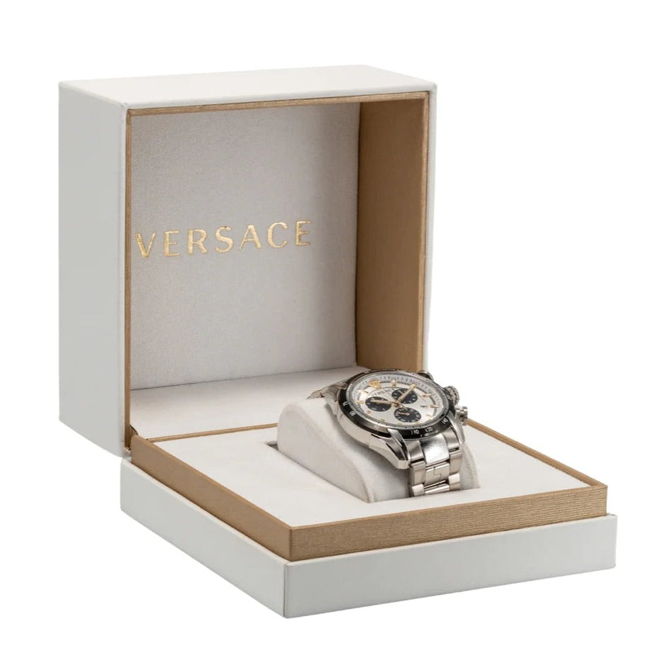 Versace V-Ray Chronograph Quartz Silver Dial Silver Steel Strap Watch For Men - VE2I00321