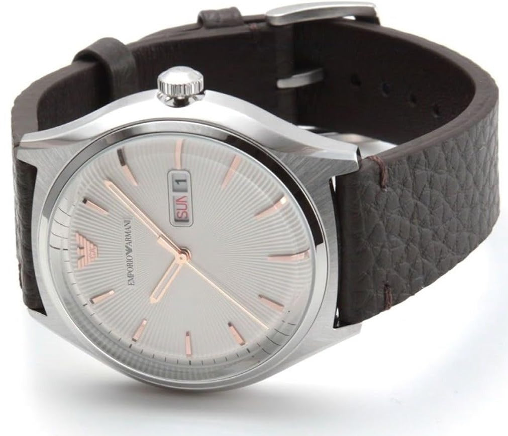 Emporio Armani Dress Quartz White Dial Brown Leather Strap Watch For Men - AR1999