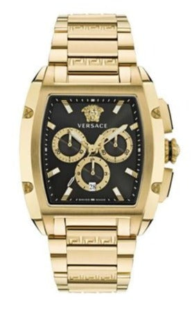 Versace Dominus Chronograph Black Dial Gold Steel Strap Watch For Men - VE6H00523