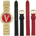 Versace Virtus Mini Quartz Red Dial Gold Steel Strap Watch For Women - VET300321