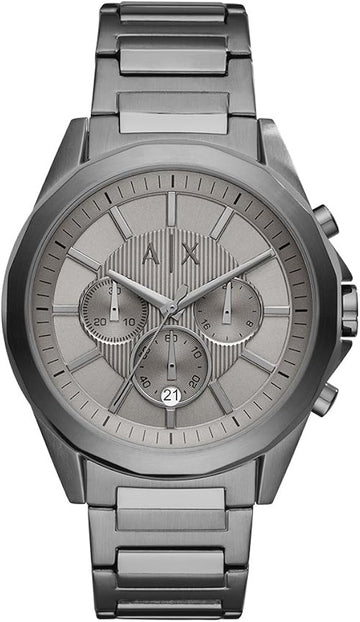 Armani Exchange Drexler Chronograph Grey Dial Grey Steel Strap Watch For Men - AX2603