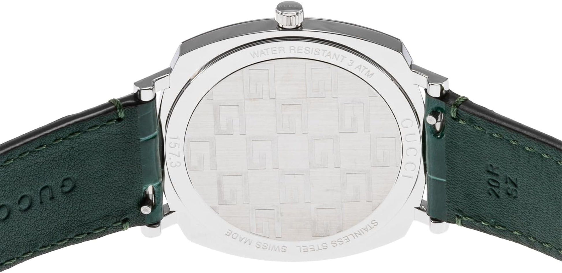 Gucci Grip Quartz Silver Dial Green Leather Strap Watch For Women - YA157414