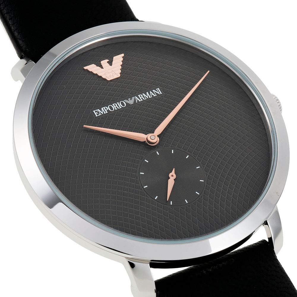 Emporio Armani Modern Slim Quartz Grey Dial Black Leather Strap Watch For Men - AR11162