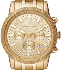 Michael Kors Hutton Chronograph Gold Dial Gold Steel Strap Watch For Men - MK8953