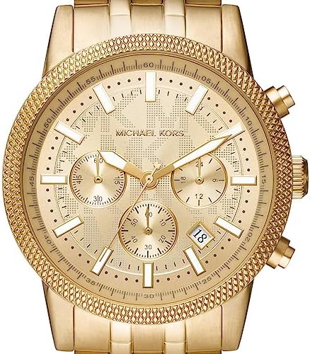 Michael Kors Hutton Chronograph Gold Dial Gold Steel Strap Watch For Men - MK8953