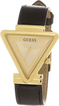 Guess Fame Quartz Gold Dial Black Leather Strap Watch For Women - GW0548L3