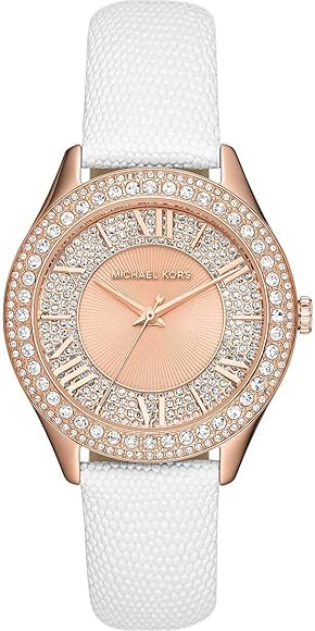 Michael Kors Harlowe Analog Rose Gold Dial White Leather Strap Watch For Women - MK2989