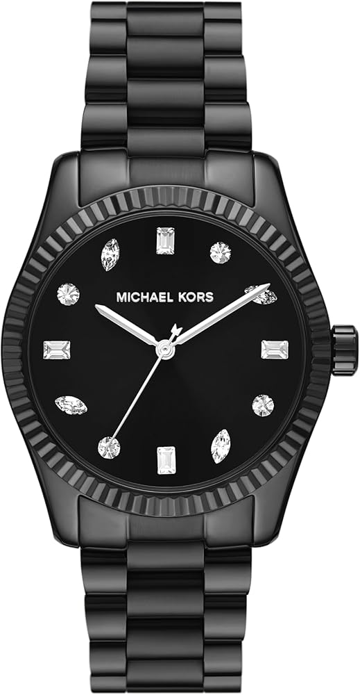 Michael Kors Lexington Lux Black Dial Black Steel Strap Watch For Women - MK7442