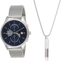 Tommy Hilfiger Weston Chronograph Blue Dial Silver Mesh Bracelet Watch For Men - 1710504