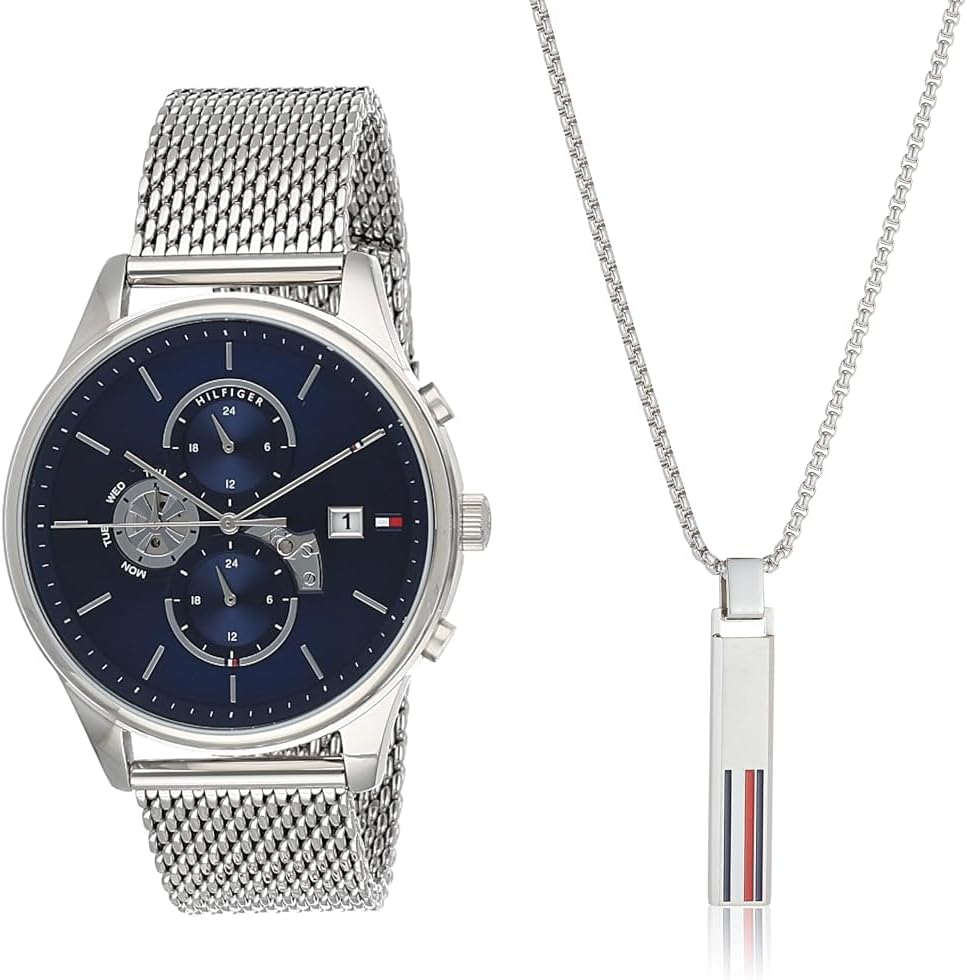 Tommy Hilfiger Weston Chronograph Blue Dial Silver Mesh Bracelet Watch For Men - 1710504