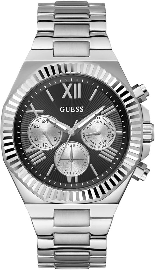 Guess Equity Analog Black Dial Silver Steel Strap Watch For Men - GW0703G1