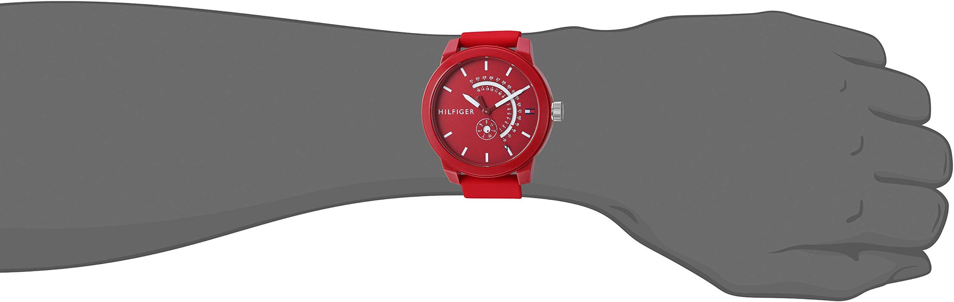 Tommy Hilfiger Denim Quartz Red Dial Red Rubber Strap Watch for Men - 1791480