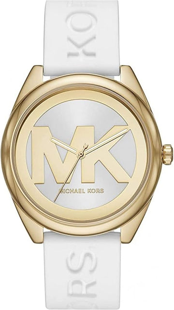 Michael Kors Janelle Three Hand Silver Dial White Rubber Strap Watch For Women - MK7141