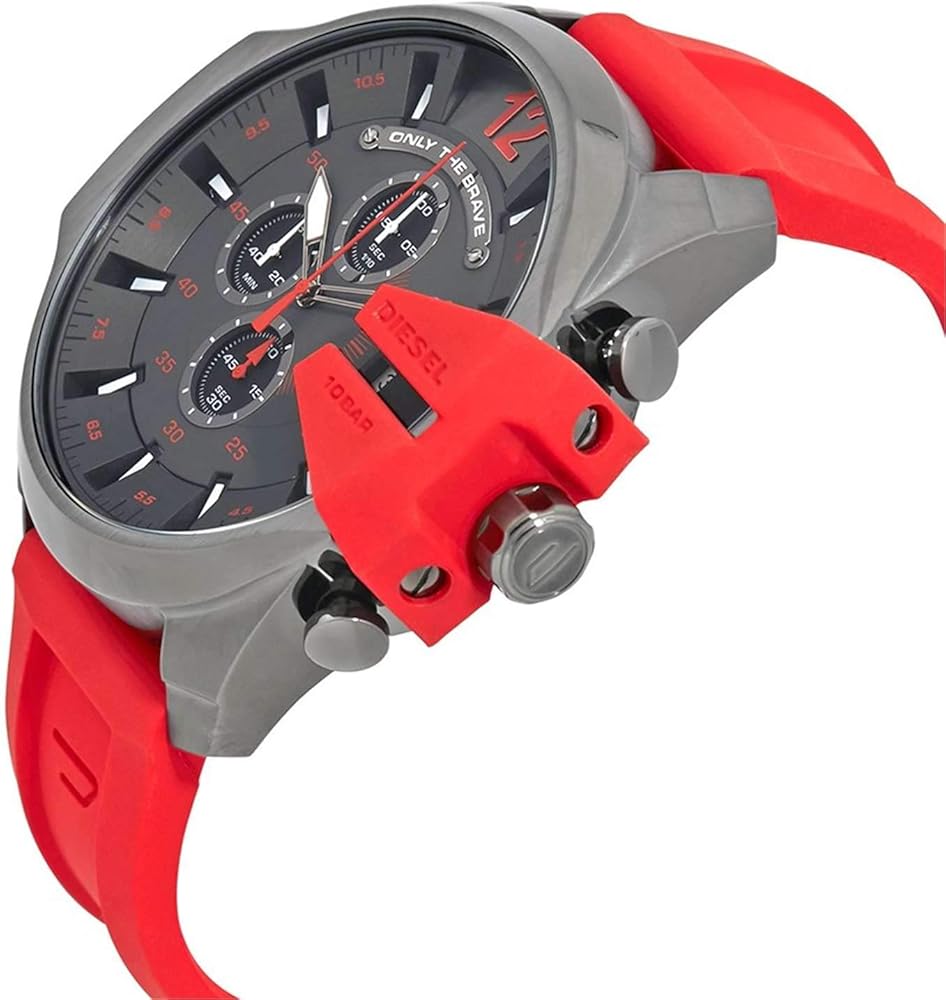 Diesel Mega Chief Chronograph Black Dial Red Silicone Strap Watch For Men - DZ4427