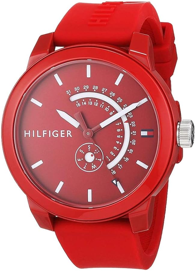 Tommy Hilfiger Denim Quartz Red Dial Red Rubber Strap Watch for Men - 1791480