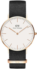 Daniel Wellington Classic Cornwall White Dial Black Nylon Strap Watch For Women - DW00100259