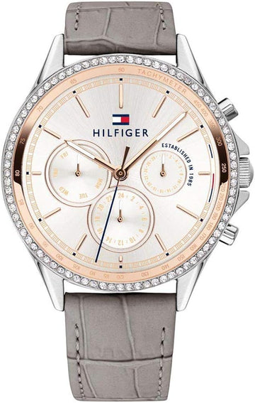 Tommy Hilfiger Ari Diamonds White Dial Grey Leather Strap Watch for Women - 1781980