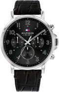 Tommy Hilfiger Baker Chronograph Black Dial Black Leather Strap Watch For Men - 1710449