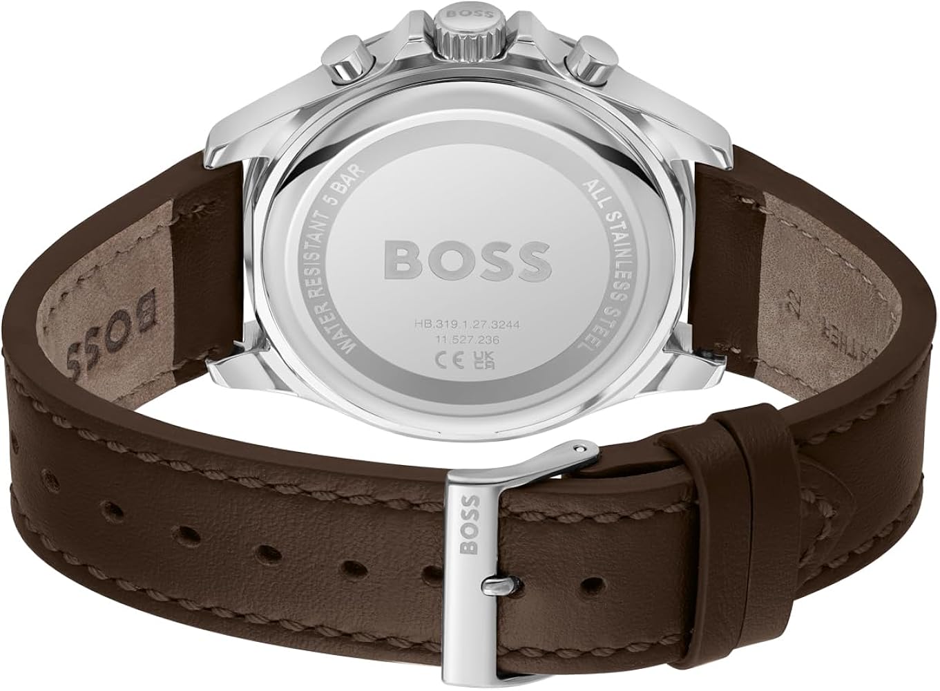 Hugo Boss Troper Chronograph Green Dial Brown Leather Strap Watch For Men - 1514098