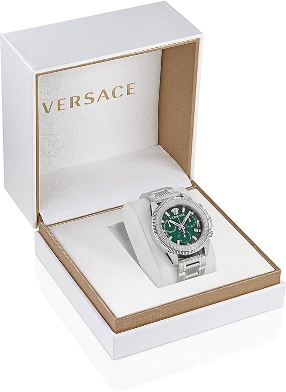 Versace Greca Action Chronograph Quartz Green Dial Silver Steel Strap Watch for Men - VE3J00422