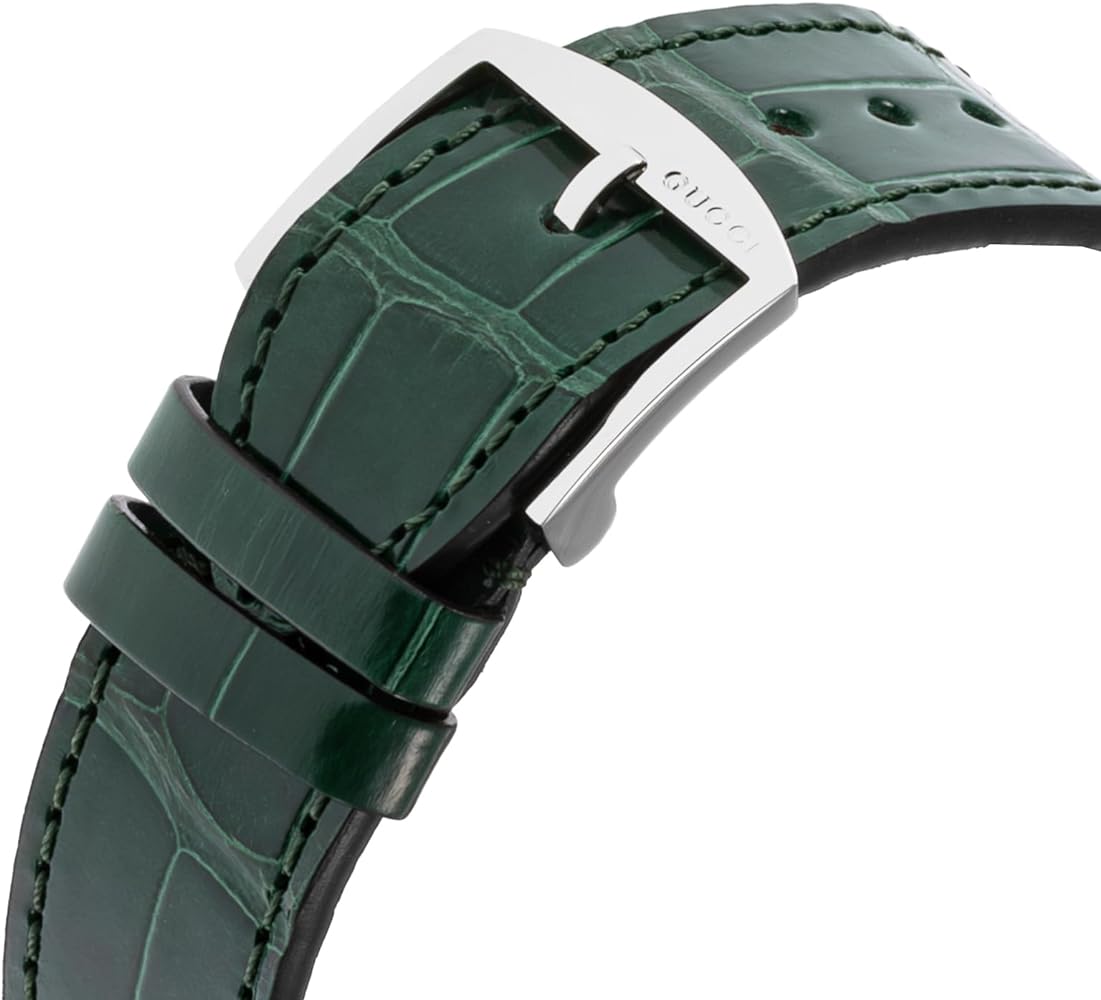 Gucci Grip Quartz Silver Dial Green Leather Strap Watch For Women - YA157414