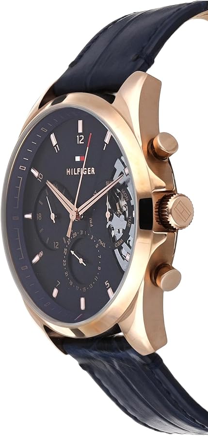 Tommy Hilfiger Baker Chronograph Quartz Blue Dial Blue Leather Strap Watch For Men - 1710451