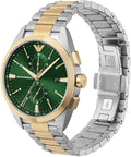 Emporio Armani Claudio Chronograph Green Dial Two Tone Steel Strap Watch For Women - AR11511