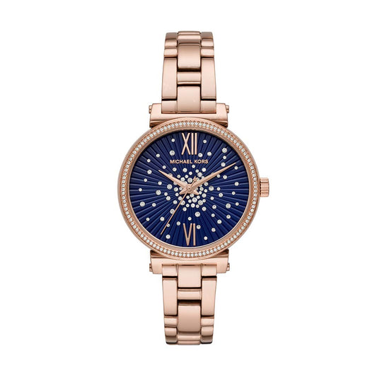 Michael Kors Sofie Analog Quartz Blue Dial Rose Gold Steel Strap Watch For Women - MK3971