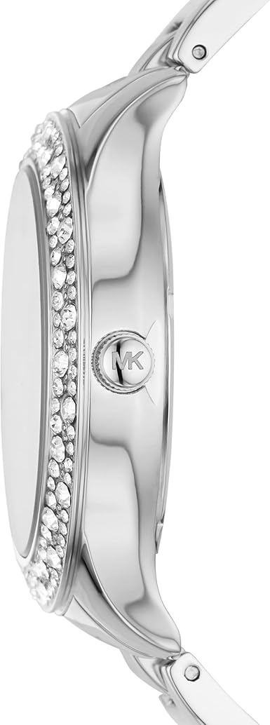 Michael Kors Liliane Three Hand Mother of Pearl White Dial Silver Steel Strap Watch For Women - MK4556