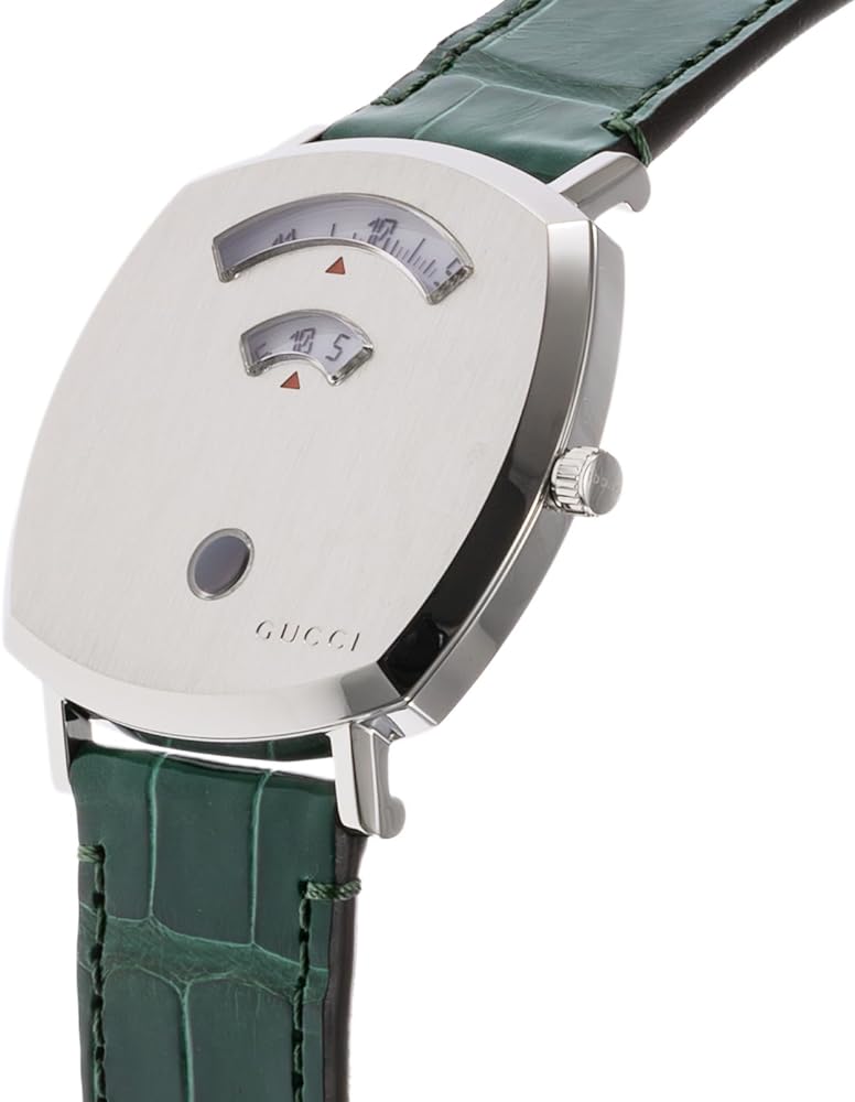 Gucci Grip Quartz Silver Dial Green Leather Strap Watch For Women - YA157414