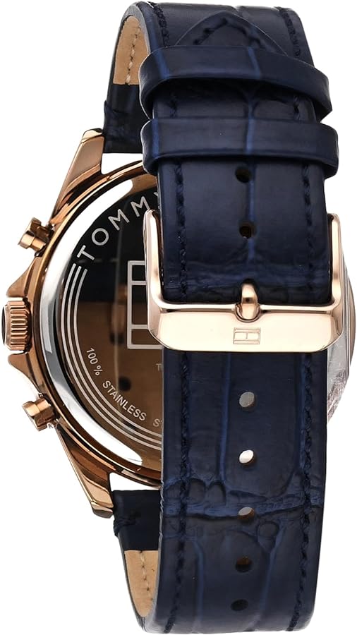 Tommy Hilfiger Baker Chronograph Quartz Blue Dial Blue Leather Strap Watch For Men - 1710451