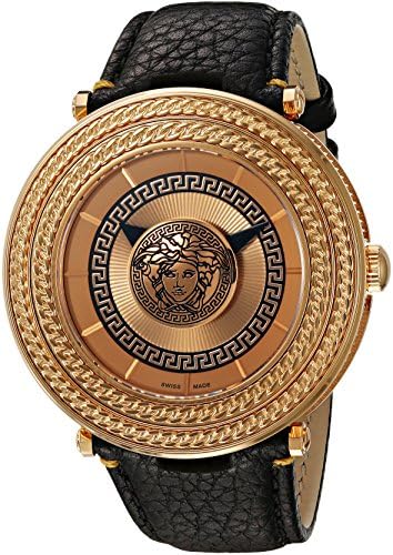 Versace V Metal Icon Black Dial Black Leather Strap Watch For Men - VQL020015