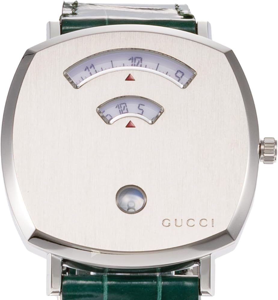 Gucci Grip Quartz Silver Dial Green Leather Strap Watch For Women - YA157414