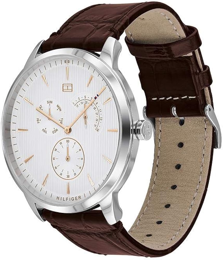 Tommy Hilfiger Brad Chronograph White Dial Brown Leather Strap Watch For Men - 1710389