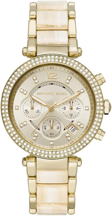 Michael Kors Parker Chronograph Gold Dial Gold Steel Strap Watch For Women - MK6831