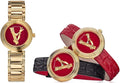 Versace Virtus Mini Quartz Red Dial Gold Steel Strap Watch For Women - VET300321