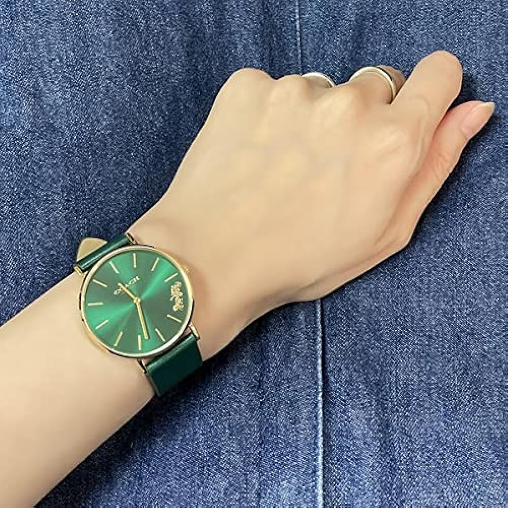 Coach Perry Green Dial Green Leather Strap Watch for Women - 14503383-C