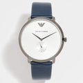 Emporio Armani Modern Slim Analog Silver Dial Blue Leather Strap Watch For Men - AR11214