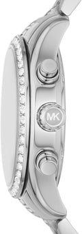 Michael Kors Lexington Chronograph White Dial Silver Steel Strap Watch For Women - MK7243