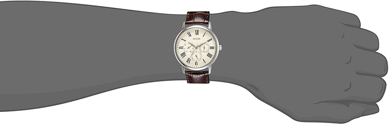 Guess Wafer Quartz White Dial Brown Leather Strap Watch For Men - W70016G2