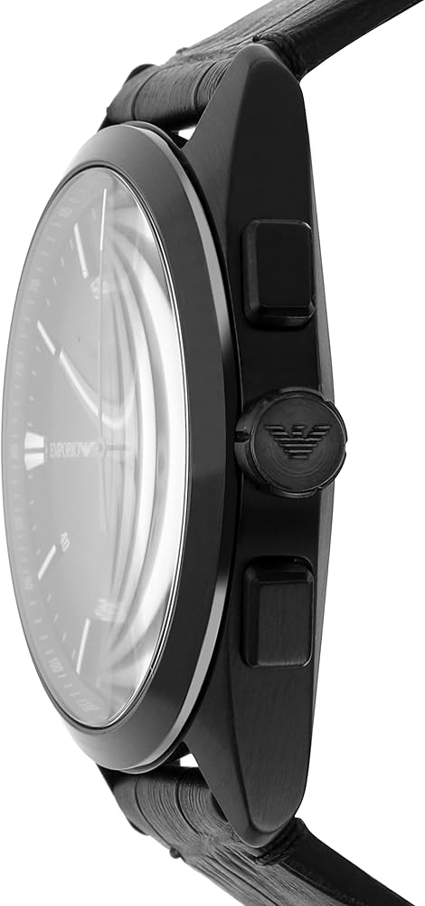 Emporio Armani Claudio Chronograph Black Dial Black Leather Strap Watch For Men - AR11483