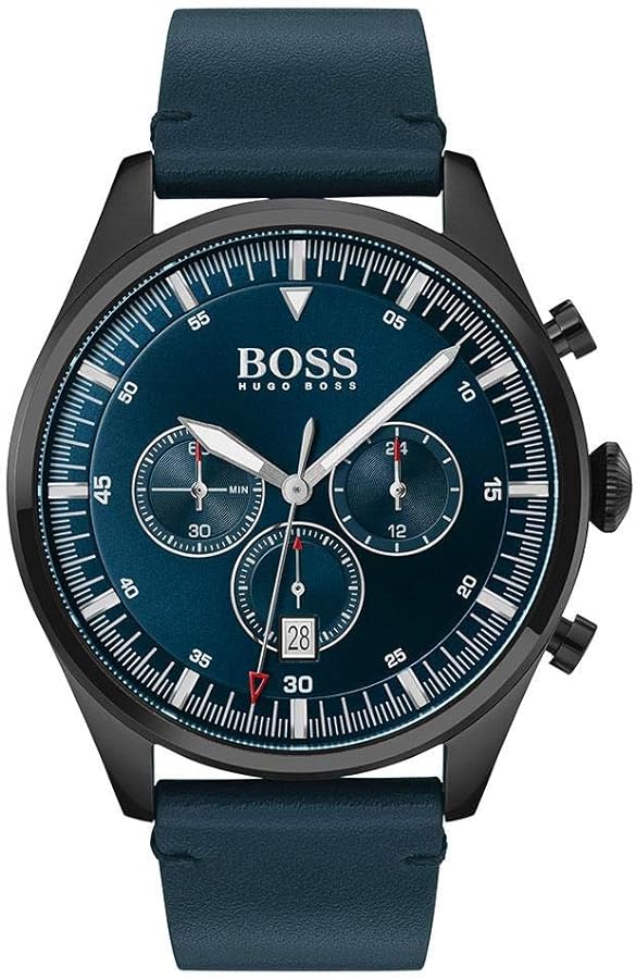 Hugo Boss Pioneer Quartz Blue Dial Blue Leather Strap Watch For Men - 1513711