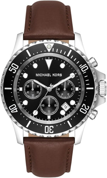 Michael Kors Everest Chronograph Black Dial Brown Leather Strap Watch For Men - MK9054