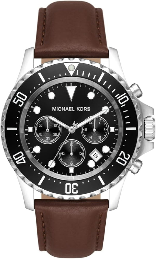 Michael Kors Everest Chronograph Black Dial Brown Leather Strap Watch For Men - MK9054