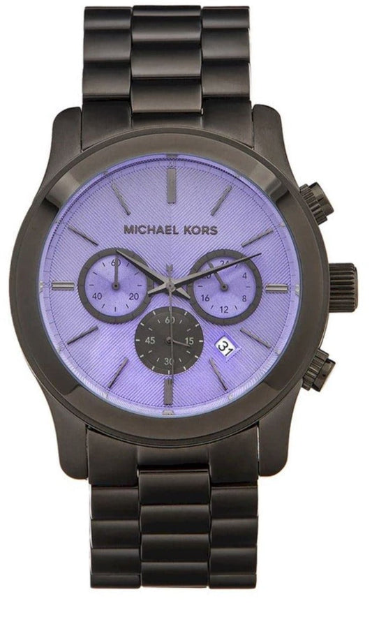 Michael Kors Runway Chronograph Purple Dial Black Steel Strap Watch For Women - MK5954