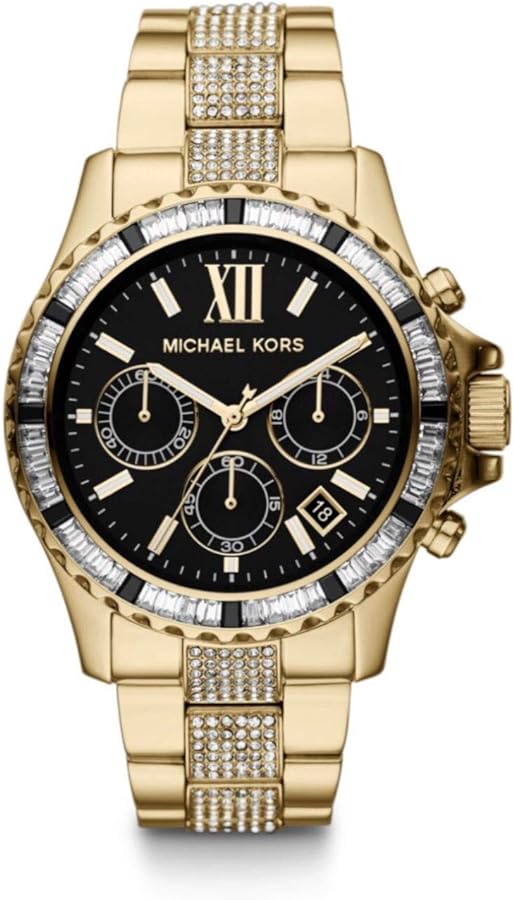 Michael Kors Everest Chronograph Black Dial Gold Steel Strap Watch For Women - MK5828