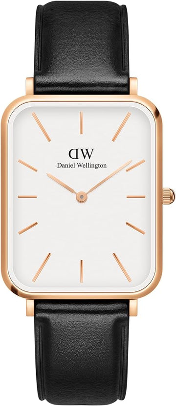 Daniel Wellington Quadro White Dial Black Leather Strap Watch For Women - DW00100450