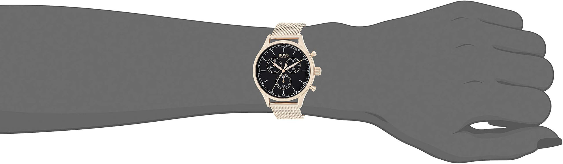 Hugo Boss Companion Chronograph Black Dial Rose Gold Steel Strap Watch For Men - 1513548